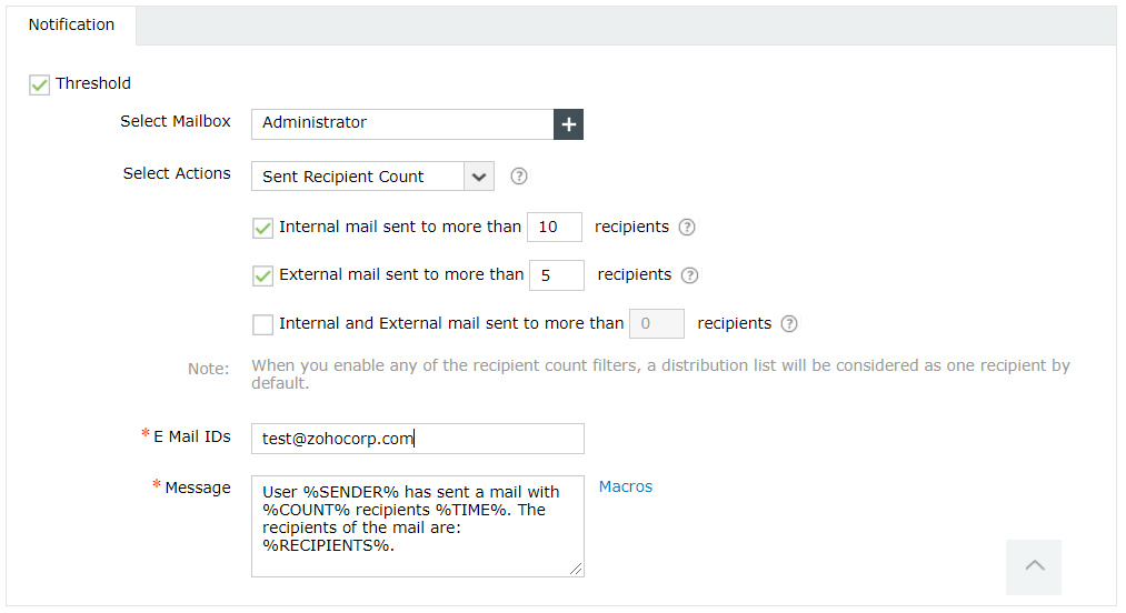 Threshold values for Exchange email traffic